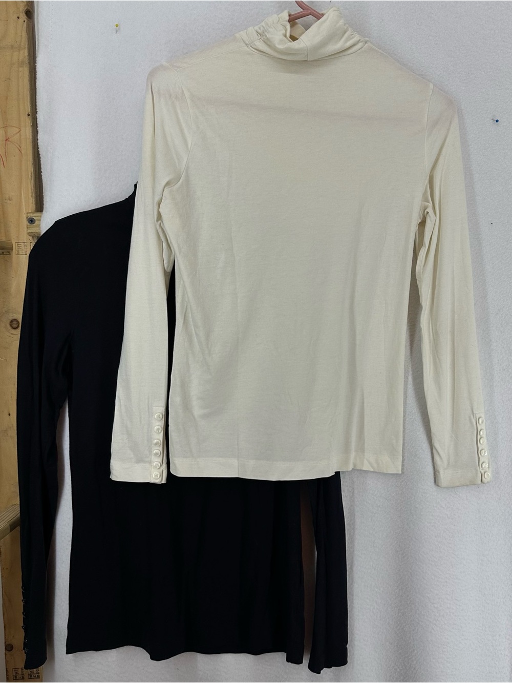 Lands End Turtle Neck Long Sleeve‎ Button Sleeve Shirts 2 Small Black White